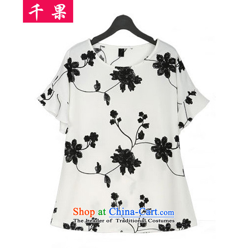 Thousands of fat xl coga female thick mm Summer 2015 new liberal video thin chiffon short-sleeved shirt two kits T-shirt short skirt Kit 5836 Black 5XL175-210 around 922.747, thousands of fruit (QIANGUO shopping on the Internet has been pressed.)