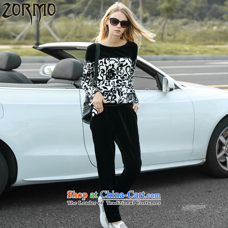 Large ZORMO female autumn and winter to xl Sports _ Leisure package velvet sweater pants trousers + 2 piece blackXXL 130-145 catty