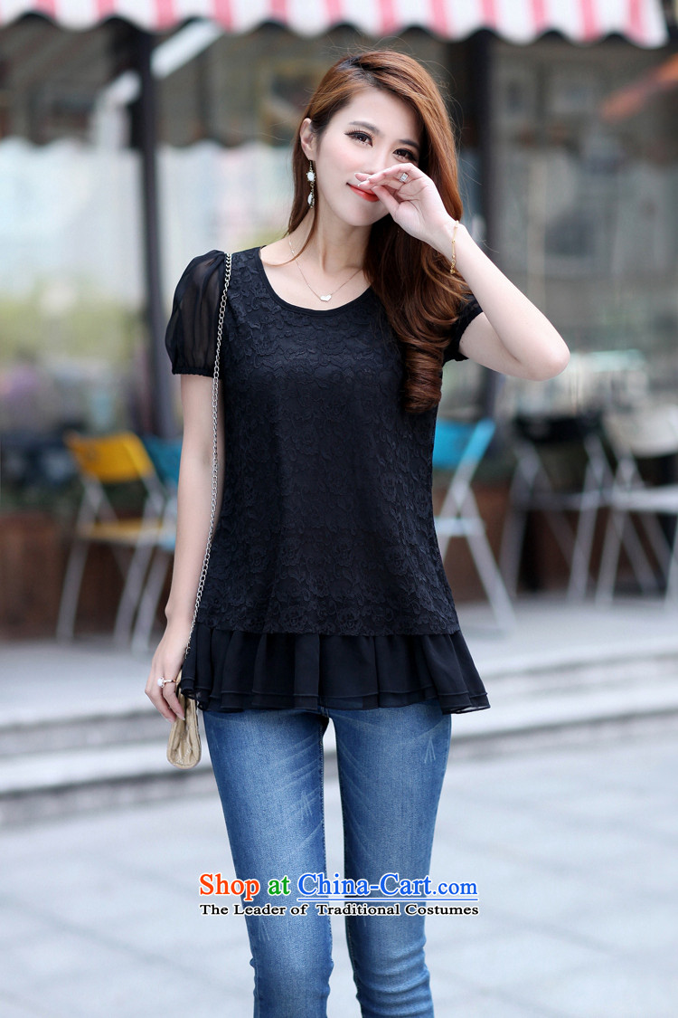  Large ZORMO Women 2015 Summer new billowy flounces stitching lace t shirt thick large load doll mm T-shirt female black L picture, prices, brand platters! The elections are supplied in the national character of distribution, so action, buy now enjoy more preferential! As soon as possible.