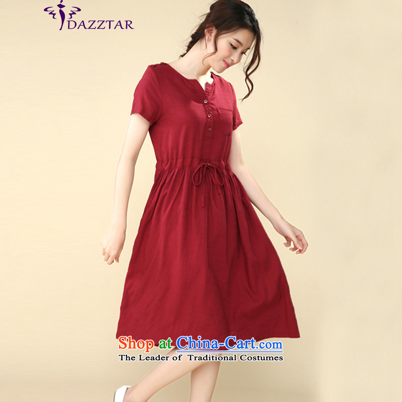 The new summer 2015 DAZZTAR larger female cotton linen dresses female summer tether Linen Dress long skirt LYQ0059 wine red XXL,DAZZTAR,,, shopping on the Internet