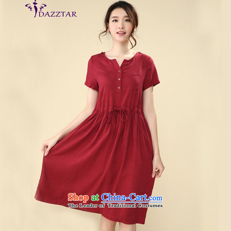 The new summer 2015 DAZZTAR larger female cotton linen dresses female summer tether Linen Dress long skirt LYQ0059 wine red XXL,DAZZTAR,,, shopping on the Internet