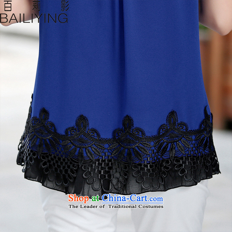 Hundred Li Ying 2015 new summer products code T-shirts loose video thin short-sleeved lace stitching round-neck collar chiffon Netherlands shirt chestnut horses 3XL, hundreds (BAILIYING Li shopping on the Internet has been pressed.)
