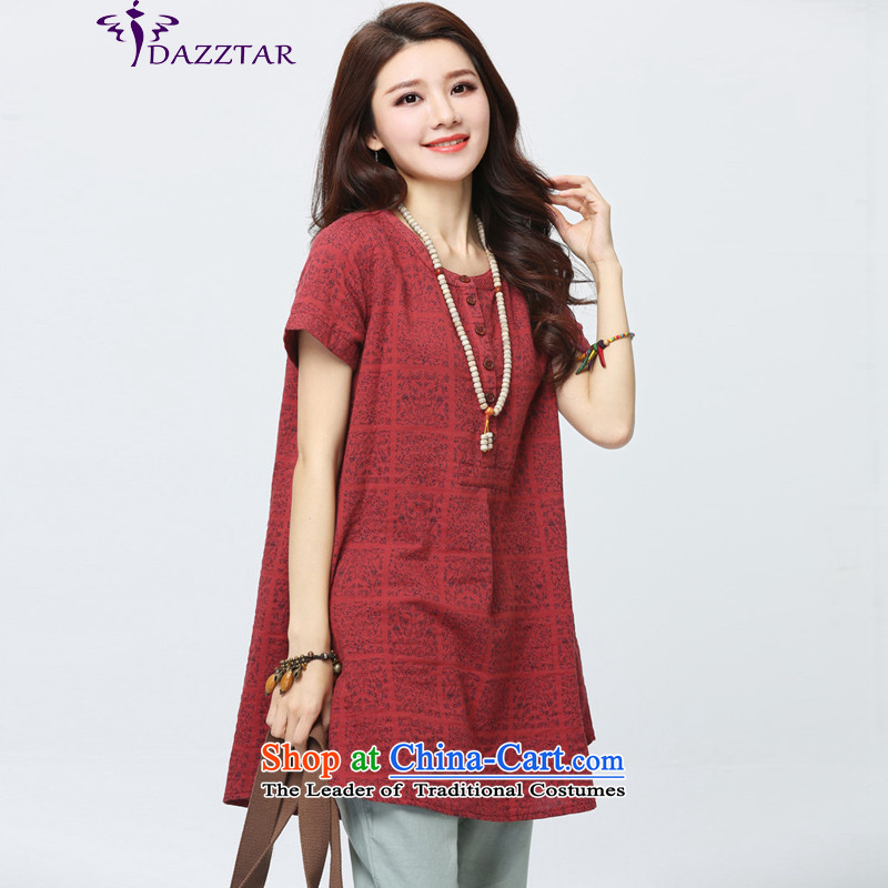 The new summer 2015 DAZZTAR larger female short-sleeved shirt Korea linen version loose cotton linen tunic CS0060 female red M,DAZZTAR,,, shopping on the Internet
