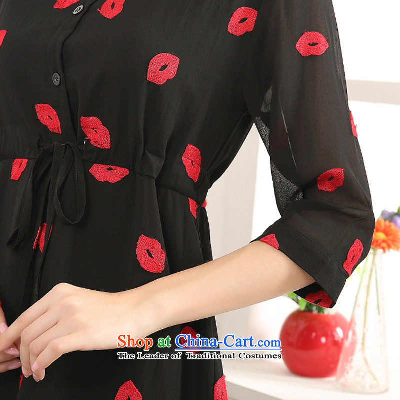 Szili Clinton ad to increase women's code for summer 2015 mm thick Korean citizenry relaxd stylish dresses 200 catties thick red lips shirt sister chiffon XXL, black shirt Szili (celia dayton , , , shopping on the Internet