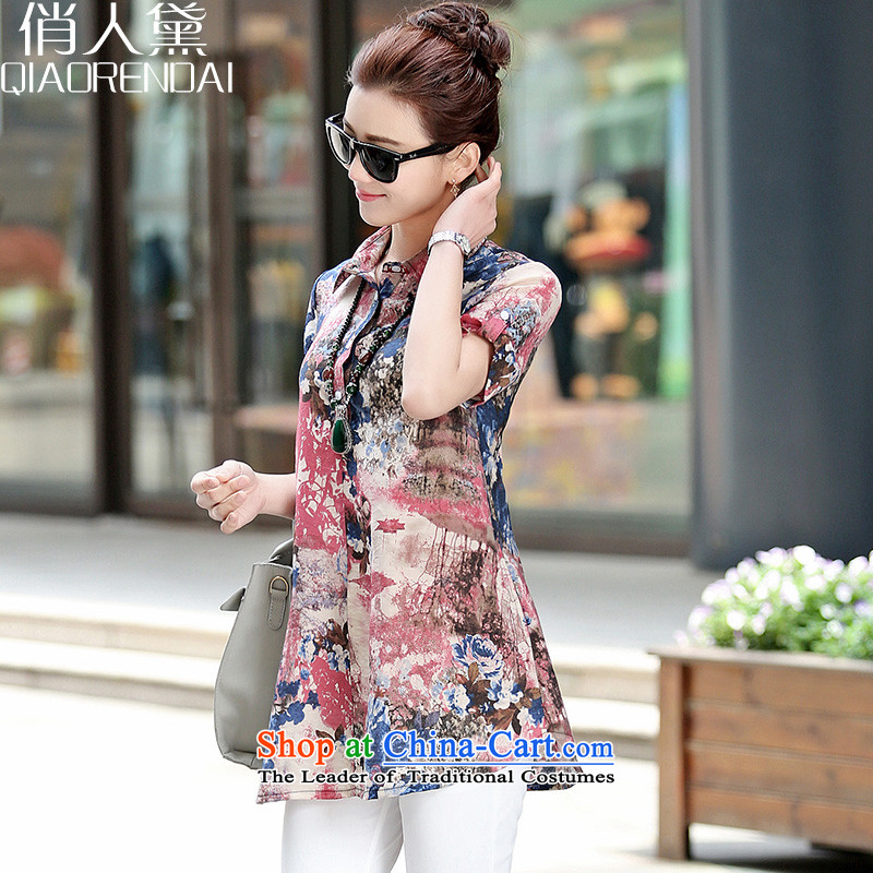 For the people by 2015 T-shirt and women to Doi Code women's summer short sleeve loose ink for printing and dyeing and Temperament Korean thick blue flowers XXL(135-155), shirt MM to persons (QIAORENDAI DOI) , , , shopping on the Internet