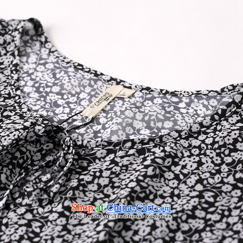 The representative of New Water Spring 2015 Korean thick mm maximum code of 7-sleeved T-shirt female wild meat S15CK4689 Tibetan black and white flowers , L water (SHUIMIAO representatives) , , , shopping on the Internet
