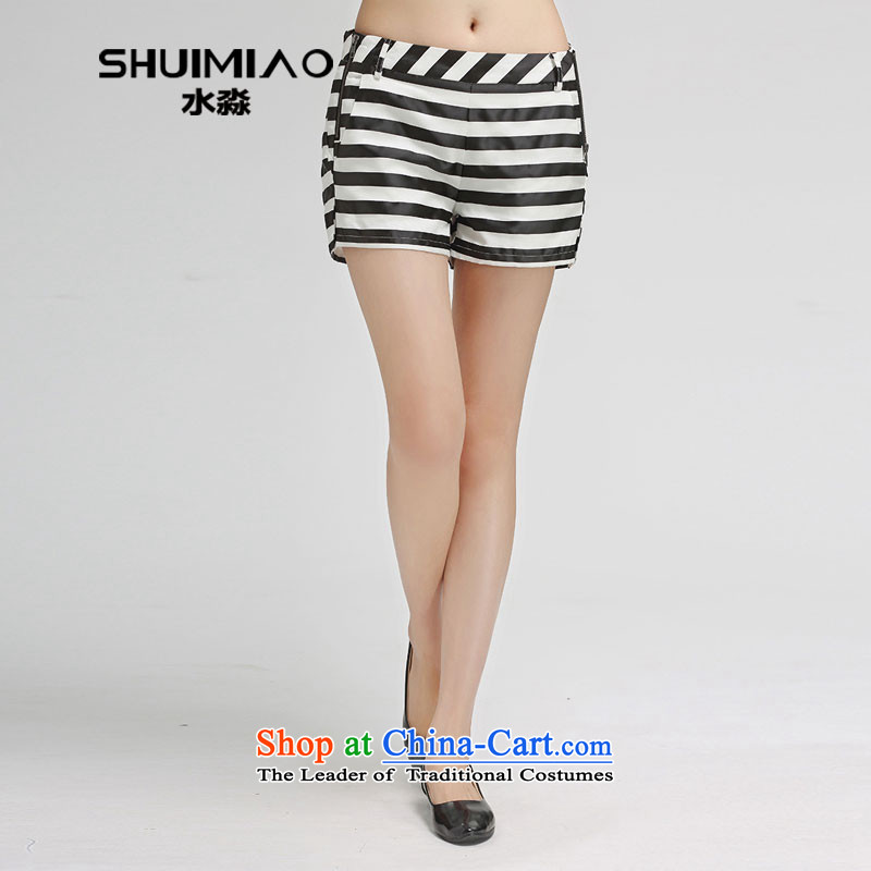 The representative of the water spring outfits 2015 Korean version of large numbers of ladies casual mm thick banding Top Loin of black and white shorts S15CT4882 XL