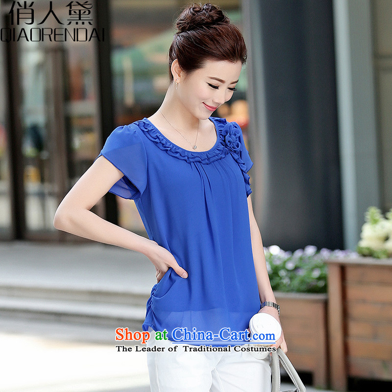 For the people by 2015 a new summer of Estee Lauder Korea version for thick MM coat lace short-sleeved shirt larger chiffon girl who is blue XL, Diana (QIAORENDAI) , , , shopping on the Internet
