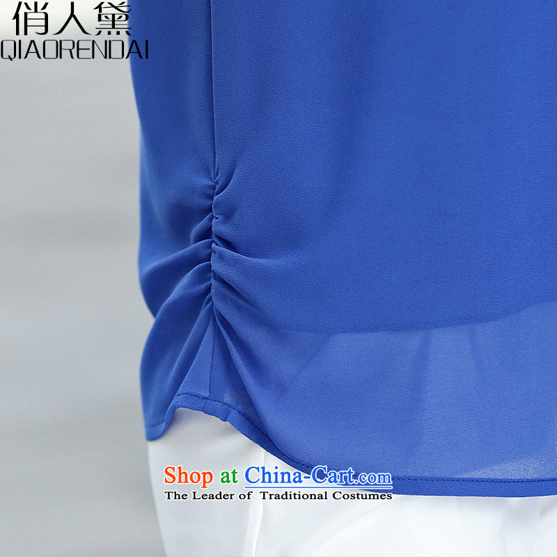 For the people by 2015 a new summer of Estee Lauder Korea version for thick MM coat lace short-sleeved shirt larger chiffon girl who is blue XL, Diana (QIAORENDAI) , , , shopping on the Internet