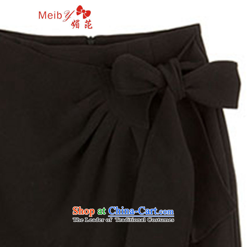 Large meiby female wild Sleek and versatile large spring new Korean Womens Bow Tie package and the chiffon body skirt step short skirts 228-1 of black XS, (meiby) , , , shopping on the Internet