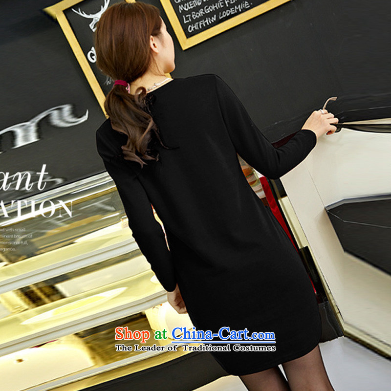 Athena Chu Isabel thick MM to increase women's loose in code long skirt korea kit and pure color knitting forming the long-sleeved shirt short skirts 1342 Black  L recommendations 105-120, Athena Isabel (yisabell) , , , shopping on the Internet