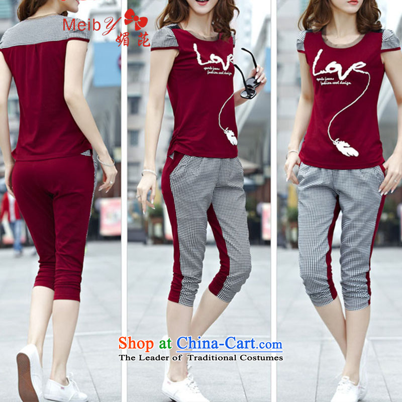 Maximum number of ladies meiby wild real concept of the sportswear female summer new grid larger short-sleeved stylish Sau San leisure wears Capri 6612 M of Merlot (meiby) , , , shopping on the Internet