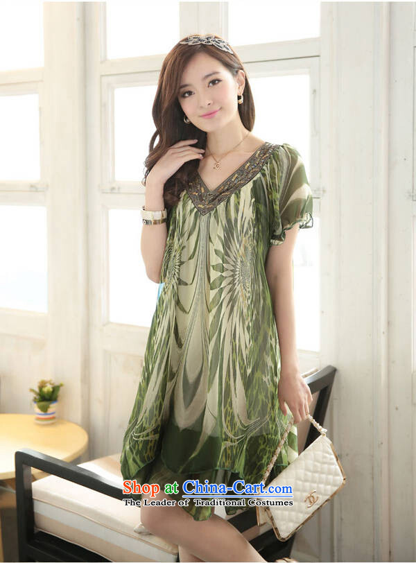 Large meiby female wild Sleek and versatile larger larger women to increase the liberal video thin thick sister short-sleeved large chiffon dresses 1596 Green XXXL picture, prices, brand platters! The elections are supplied in the national character of distribution, so action, buy now enjoy more preferential! As soon as possible.