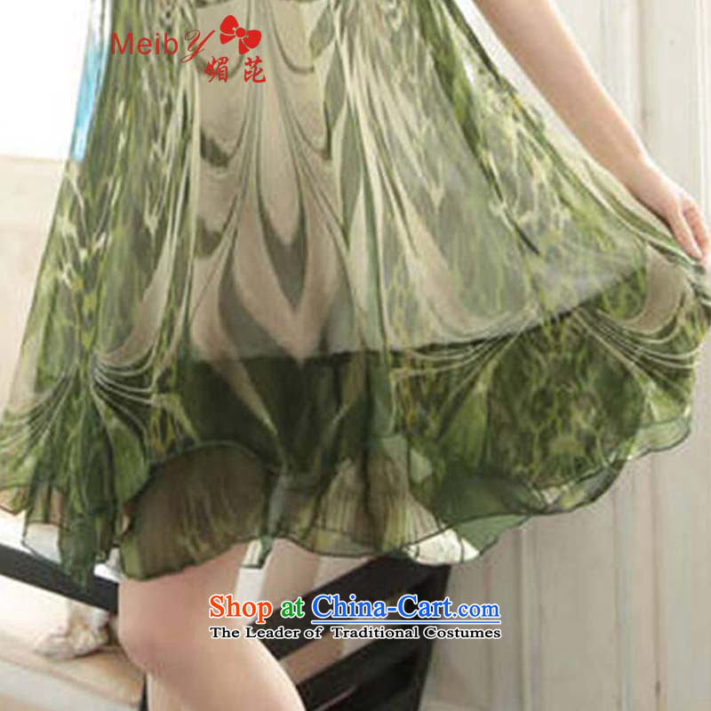 Large meiby female wild Sleek and versatile larger larger women to increase the liberal video thin thick sister short-sleeved large chiffon dresses XXXL, green of 1596 (meiby) , , , shopping on the Internet