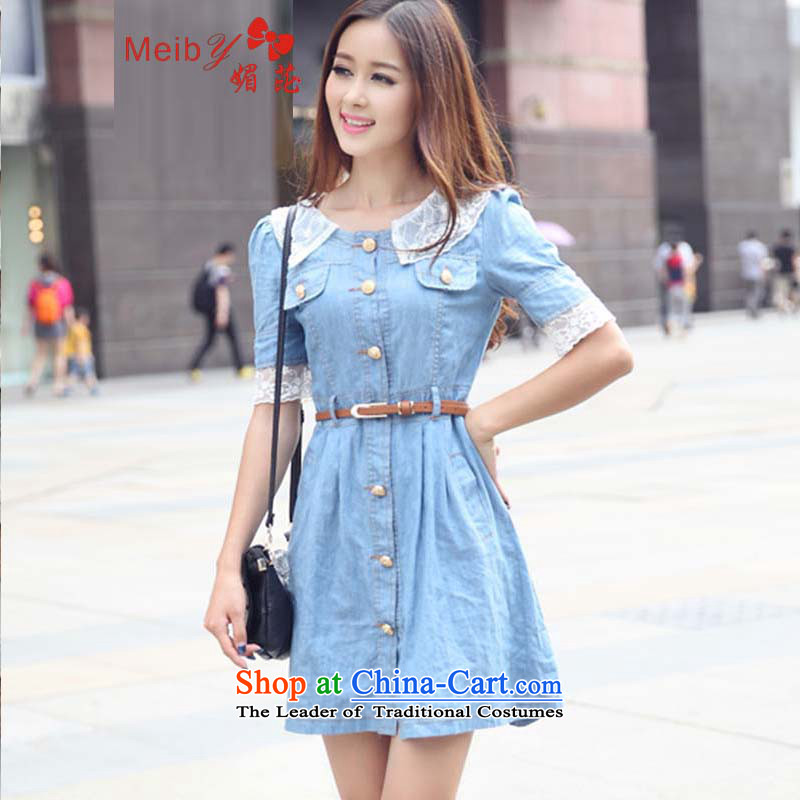 Maximum number of ladies meiby wild real concept for summer new women's dress Korean fashion cowboy lace short-sleeved dresses with belts) 507 light blue substantial shipments of (meiby XL,....) shopping on the Internet