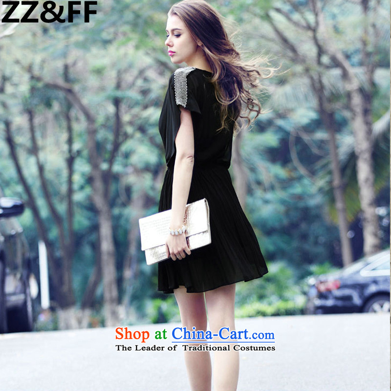 2015 Summer Zz&ff new European sites to increase women's code thick MM200 catty chiffon video thin black skirt XL,ZZ&FF,,, shopping on the Internet