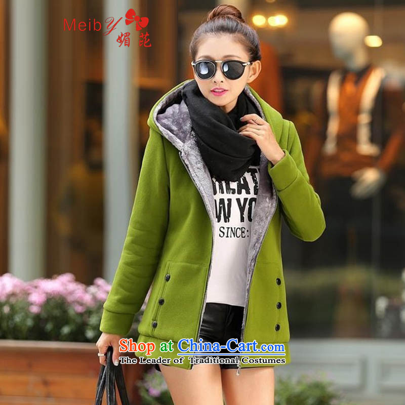 Meiby of autumn and winter new larger women to increase the Korean version of the lint-free in long-thick jacket female autumn and winter thick cardigan cotton coat 9822 Green XXL.,. Of (meiby) , , , shopping on the Internet