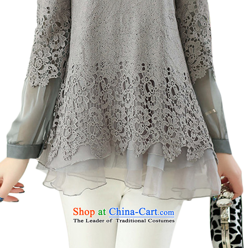 Plain clothes in long-sleeved charm long leave two chiffon lace shirt DMN15414283 shirt gray XL, plain clothes Charm (chunyimeili) , , , shopping on the Internet