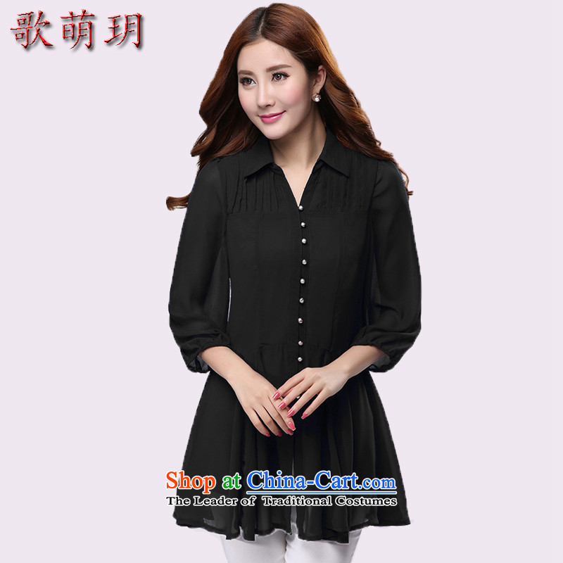 Song Of Yue XL Women's Summer new Korean version 7 to the long-sleeved shirt, Netherlands R1191 chiffon black?XL_120-135 catty_