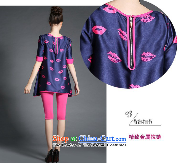 The new summer 2015 MM to thick XL Female European and American high short-sleeved T-shirt loose stamp lips thin coat pictures graphics blue XL - Video thin image, prices, brand platters! The elections are supplied in the national character of distribution, so action, buy now enjoy more preferential! As soon as possible.