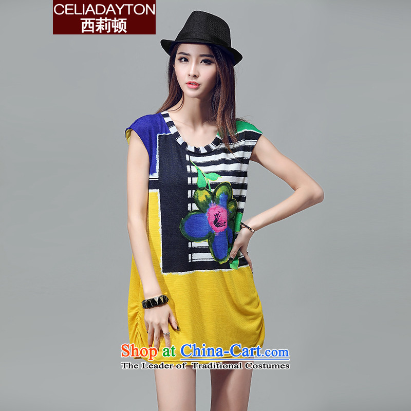 Szili Clinton thick mm Summer 2015 new thick sister to increase women's stylish collision code color temperament short-sleeved chiffon dresses in long loose t-shirt female yellow , L, Cecilia Medina Quiroga (celia dayton , , , shopping on the Internet