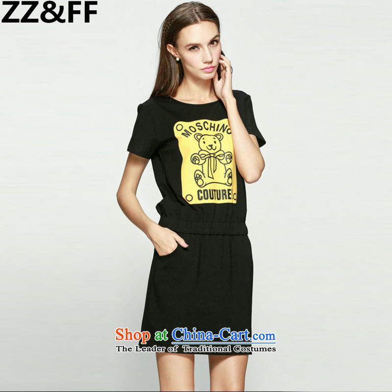 The new summer 2015 Zz_ff larger female 200 catties thick MM stylish cubs stamp short-sleeved dresses?XXXL color picture
