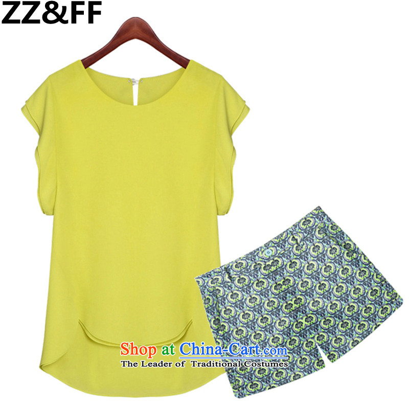 The new summer 2015 Zz&ff larger female 200 catties thick MM stylish short-sleeved shirt shorts chiffon leisure sports suits two kits shirt + shorts XXXXXL,ZZ&FF,,, shopping on the Internet