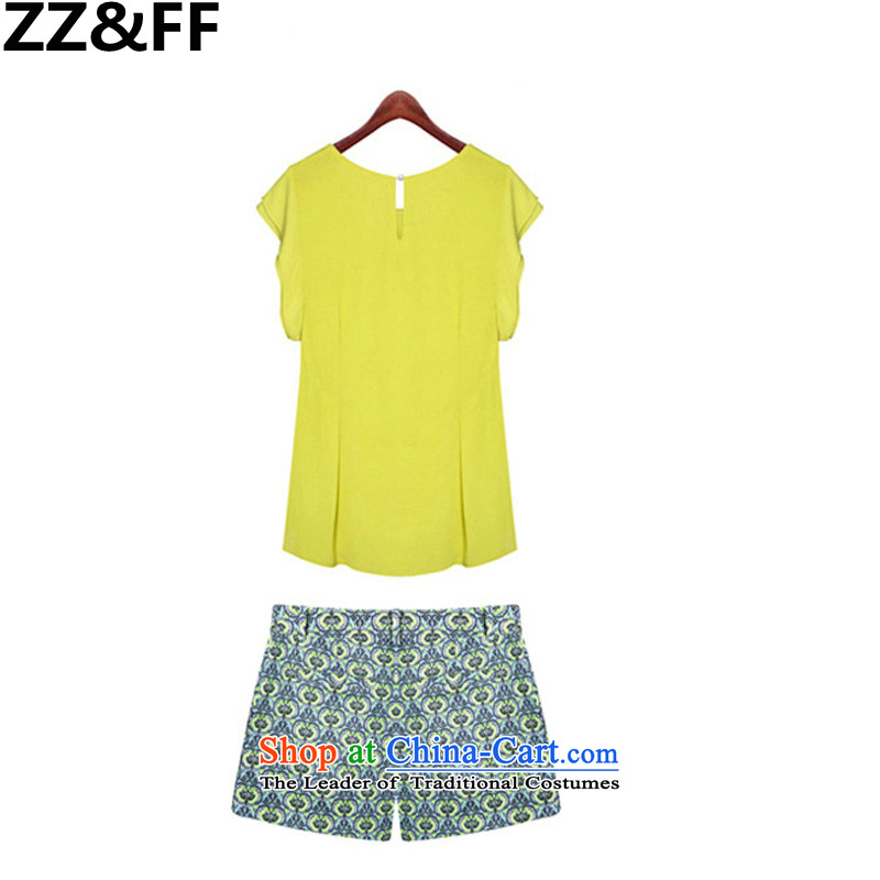 The new summer 2015 Zz&ff larger female 200 catties thick MM stylish short-sleeved shirt shorts chiffon leisure sports suits two kits shirt + shorts XXXXXL,ZZ&FF,,, shopping on the Internet