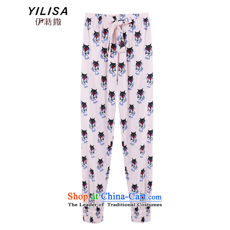 Large European and American women YILISA2015 loaded thick mm summer short-sleeved T-shirt to graphics thin chiffon castor trousers Harun leisure wears pants M322 map color XL 100-130 suitable for that Ms (YILISA sub-shopping on the Internet has been press