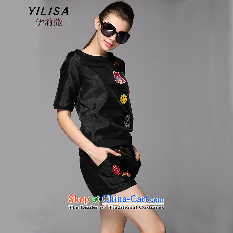 Install spring and summer YILISA new European site small incense wind large MM thick female lovely cartoon shorts, short-sleeved T-shirt leisure sports suits Y9070 White 4XL recommended weight, 160-180, the Reine (YILISA sub-shopping on the Internet has b