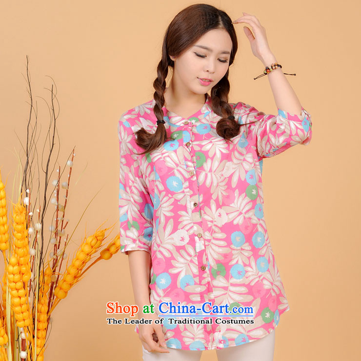 The sea route take the Korean version of the new Small collar 7 cuff pure cotton small large floral shirt spring and summer loose increase female clothes 5L4705 light pink 3XL picture, prices, brand platters! The elections are supplied in the national character of distribution, so action, buy now enjoy more preferential! As soon as possible.