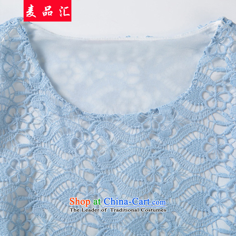 Mr Hui 2015 summer products new Western women xl thick mm thin lace Sau San video stitching short-sleeved T-shirt + shorts two Kit 9057 Blue 4XL, Mak products removals by sinks , , , shopping on the Internet