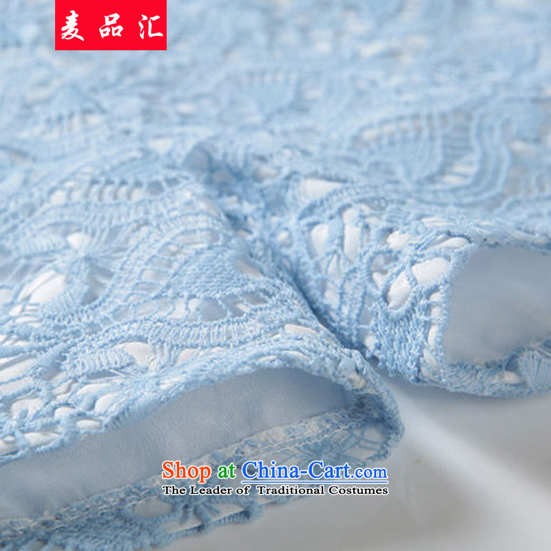 Mr Hui 2015 summer products new Western women xl thick mm thin lace Sau San video stitching short-sleeved T-shirt + shorts two Kit 9057 Blue 4XL, Mak products removals by sinks , , , shopping on the Internet
