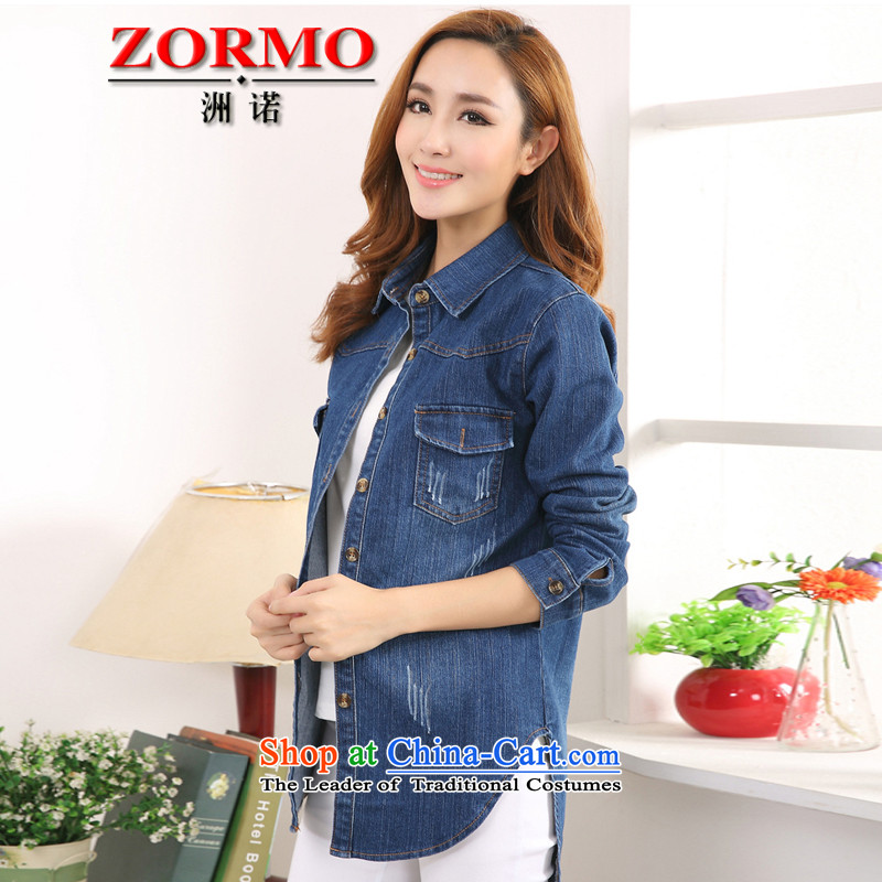  Large ZORMO women during the spring and autumn large long-sleeved shirt and Cowboy Code mm to xl leisure cowboy shirt blue 5XL,ZORMO,,, shopping on the Internet