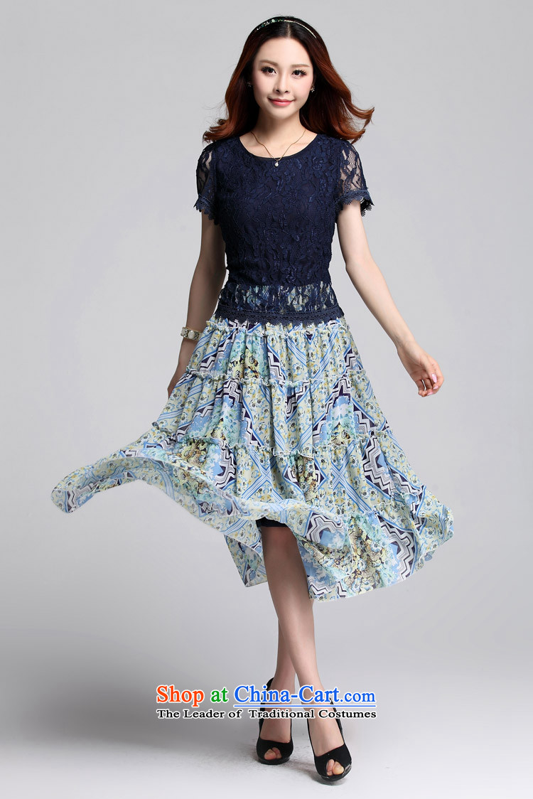 Coveted summer new Korean chiffon lace stitching short-sleeved in long thick MM larger women's dresses 3555 Blue XXXXL picture, prices, brand platters! The elections are supplied in the national character of distribution, so action, buy now enjoy more preferential! As soon as possible.