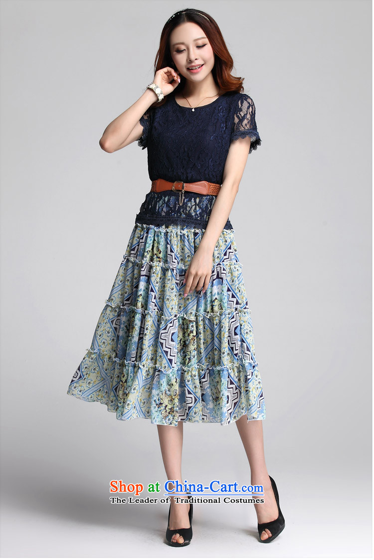 Coveted summer new Korean chiffon lace stitching short-sleeved in long thick MM larger women's dresses 3555 Blue XXXXL picture, prices, brand platters! The elections are supplied in the national character of distribution, so action, buy now enjoy more preferential! As soon as possible.