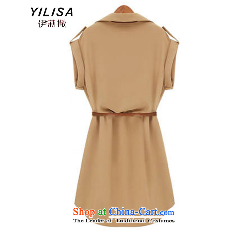 The new summer Europe YILISA2015 larger women's summer skirt belt Foutune of dresses female short-sleeved bow tie dresses Y5213 apricot XXXL, Elizabeth YILISA (sub-) , , , shopping on the Internet