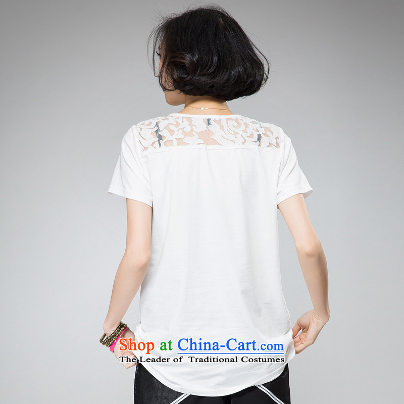 The Eternal Soo-to increase women's code thick sister summer new products t-shirt thick mm thick, Hin thin stylish ironing drill digital printing lace shoulder engraving white T-shirt 2XL, eternal Soo , , , shopping on the Internet