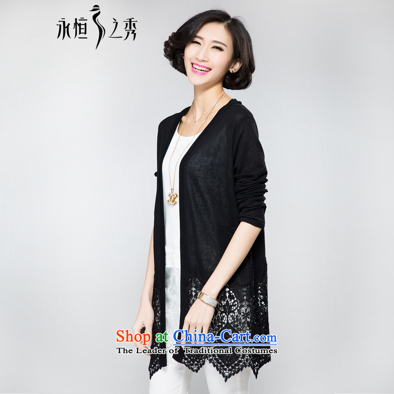The spring and summer of 2015 mm thick new larger female mahogany and lace stitching spring and summer wild cardigan small black jacket XL, eternal Soo , , , shopping on the Internet