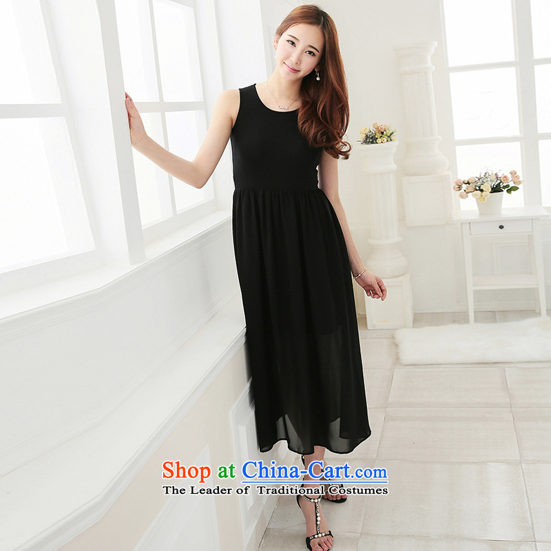 As provided for large female thick MM summer new Korean version thin round-neck collar solid thick sister xl dresses  2 705 Black XL, Yee (qisuo provisions) , , , shopping on the Internet
