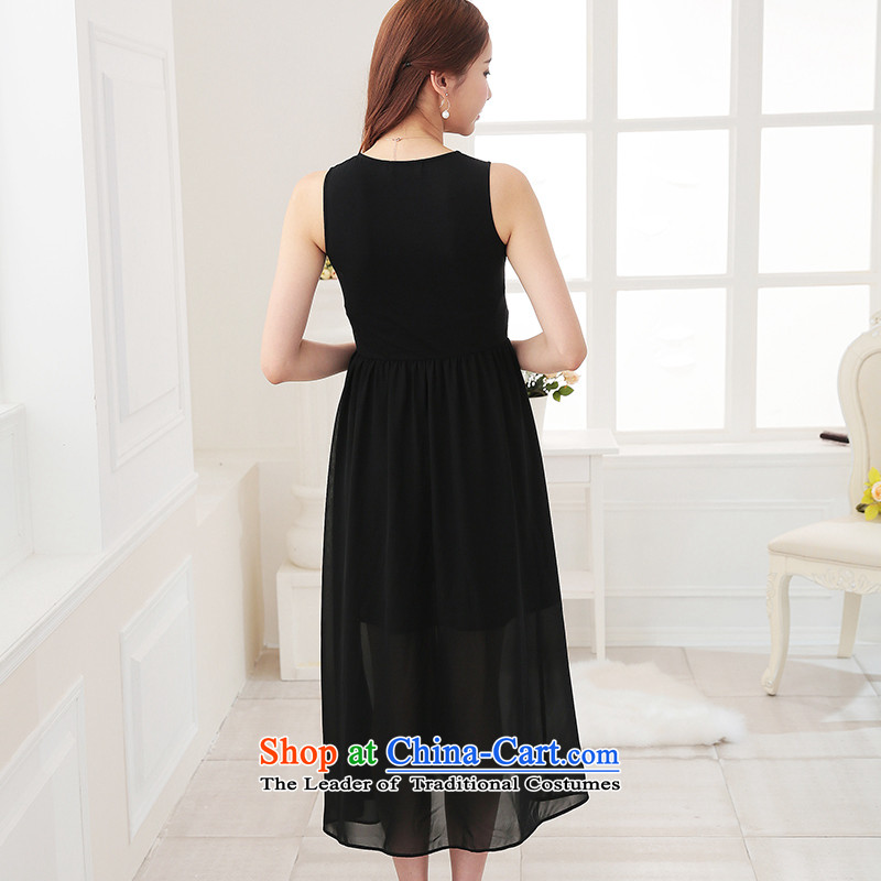 As provided for large female thick MM summer new Korean version thin round-neck collar solid thick sister xl dresses  2 705 Black XL, Yee (qisuo provisions) , , , shopping on the Internet