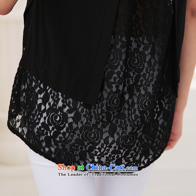 As provided for large summer 2015 MM thick Korean sweet lace stitching shirt graphics plus thin short-sleeved shirt sister thick black XL, as provided for 2692 (qisuo) , , , shopping on the Internet