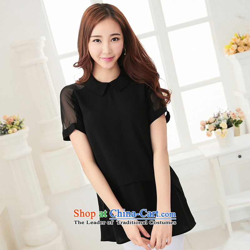 As provided for in the summer 2015 new product codes for women of child-collar sexy sweet gauze stitching short-sleeved T-shirt short chiffon   2722 Black 2XL, Yee (qisuo provisions) , , , shopping on the Internet