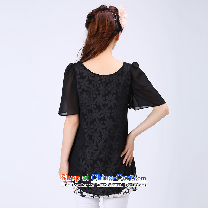 Luo Shani flower code women chiffon shirt thick sister summer graphics) Leave two thin short-sleeved T-shirt Liberal Women 6740 Black 2XL, shani flower sogni (D'oro) , , , shopping on the Internet