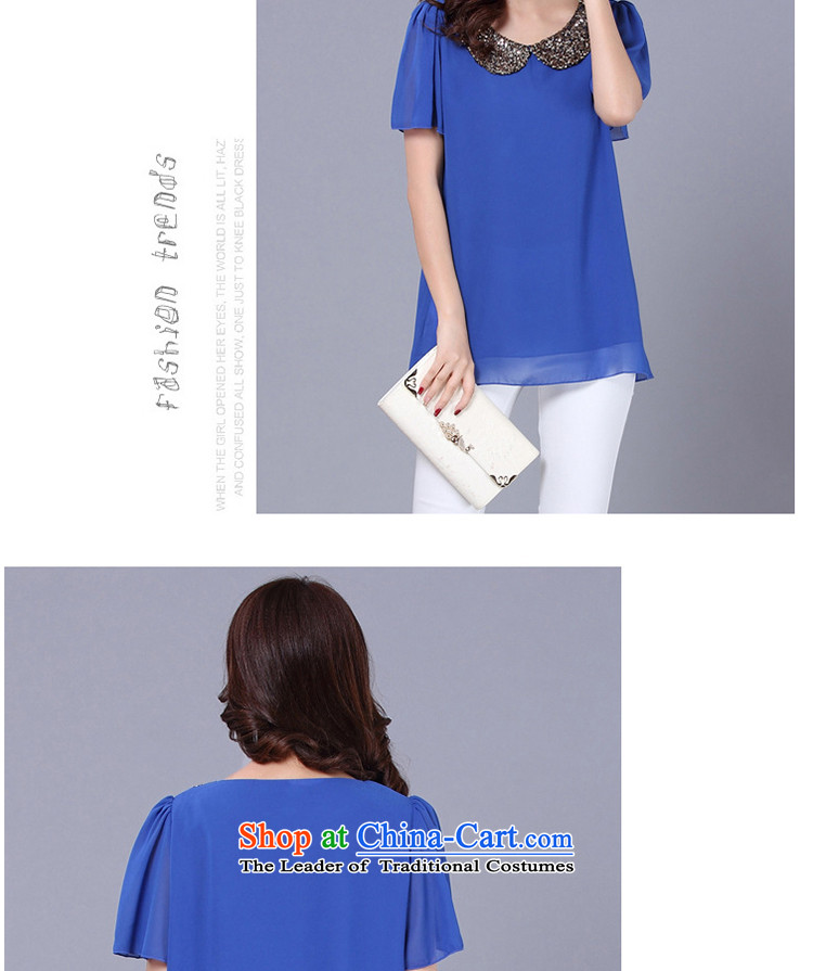The lymalon lehmann thick, Hin thin 2015 Summer new Korean version of large numbers of ladies on chip dolls collar short-sleeved T-shirt chiffon shirt No. 8638 Blue M picture, prices, brand platters! The elections are supplied in the national character of distribution, so action, buy now enjoy more preferential! As soon as possible.