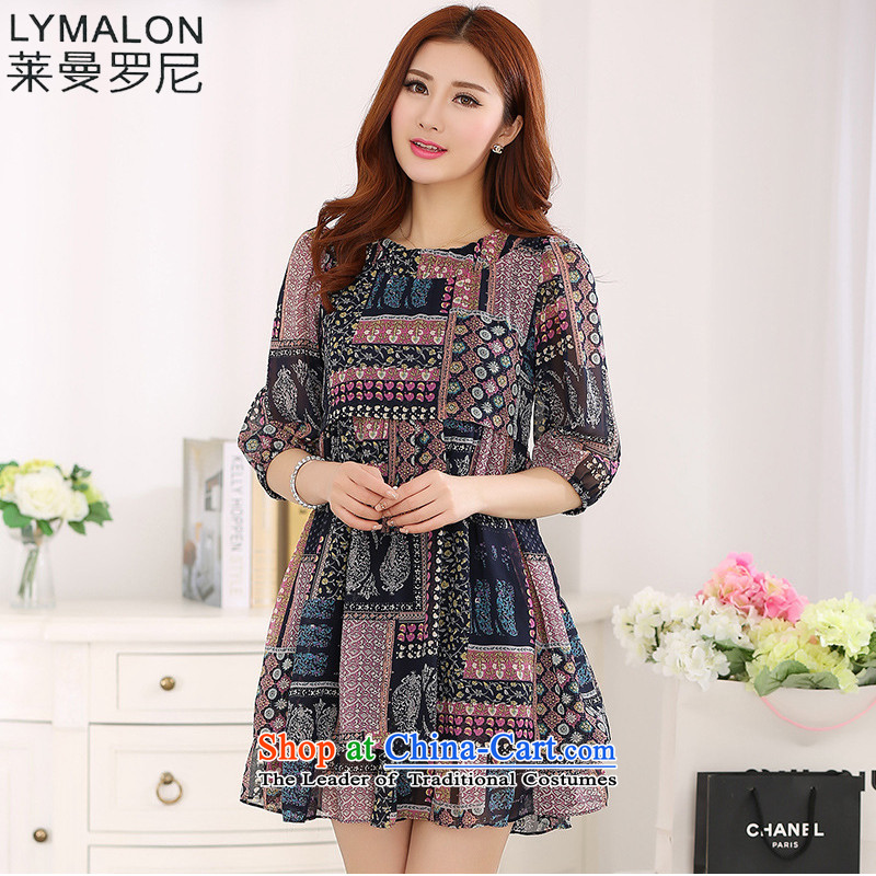The lymalon lehmann thick, Hin thin 2015 autumn large Korean female double petticoats skirts long seven-sleeved dresses 1192 dark blue?L