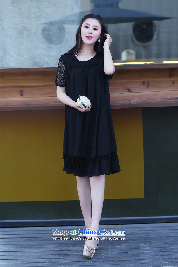 El-ju Yee Nga 2015 Summer new Korean lace thick sister chiffon stitching larger women's dresses YY9181 black XXL picture, prices, brand platters! The elections are supplied in the national character of distribution, so action, buy now enjoy more preferential! As soon as possible.