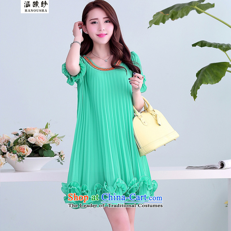 The OSCE large yarn covered by female thick mm dresses to increase video summer thin black fungus edge chiffon dresses relaxd dress short-sleeved light green yarn (Euro covered by M hanousha) , , , shopping on the Internet