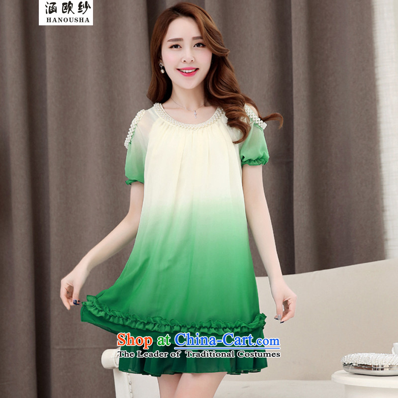 The OSCE yarn to covered by xl women 2015 Korean thick sister loose video thin short-sleeved chiffon thick mm staple pearl summer dresses Blue M covered by OSCE yarn (hanousha) , , , shopping on the Internet