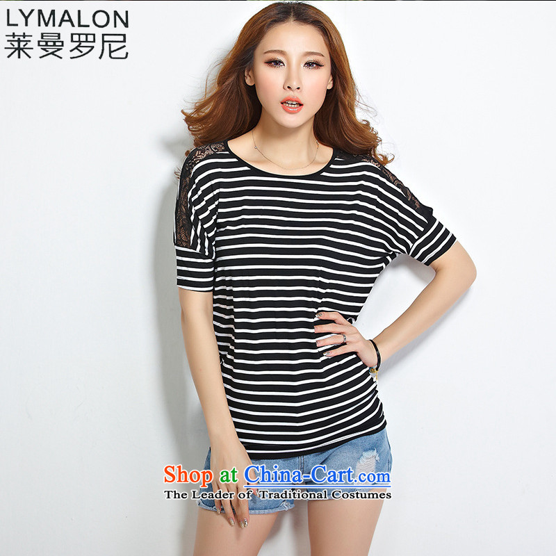 The lymalon lehmann thick, Hin thin 2015 Summer new Korean version of large numbers of ladies streaks round-neck collar lace bat sleeves T-shirt with blue and white of the 1199 XXXL, Lehmann Ronnie (LYMALON) , , , shopping on the Internet